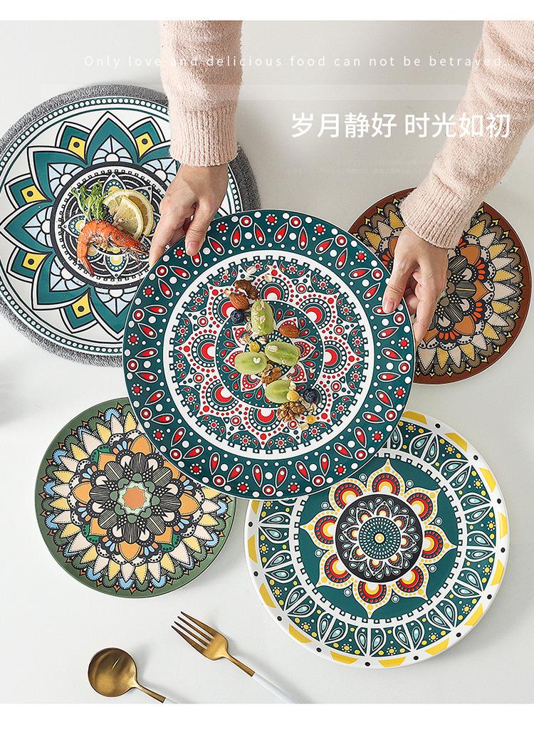 商品详情图_欧式陶瓷餐具波西米亚风平盘家用菜盘浅盘手绘碟子创