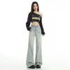 Jeans Flares Slimming Versátil Retro Ykk Tendência e Estiloso para Mulheres, Calças Longas Azul Claro