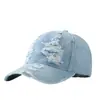 Versión coreana de gorra de béisbol de mezclilla lavada vintage con agujeros para mujer, primavera y otoño, comercio transfronterizo, sombrilla personalizada, gorra de pico de pato, hombre