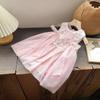 [em estoque] Vestido Infantil Feminino 2024 Verão Novo Vestido de Malha Infantil Feminino Renda Tesouro Vestido de Princesa da Moda