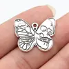 28X23Mm 2.9g Pingente de Caveira Borboleta Prata Antiga Zakka Acessórios Vintage