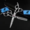 Tesoura de Cabeleireiro de 6,0 polegadas, Lacada em Branco, com Pedras Preciosas, Dentes Finos, Tesoura Reta, Tesoura de Desbaste