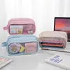 Estojo de lápis removível bolsa para dor caixa de papelaria janela transparente estojo de lápis de camada dupla estudante do ensino médio nova bolsa de armazenamento bolsa de papelaria