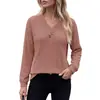 Amazon Europa América Comercio Electrónico Transfronterizo 2026 Otoño Invierno Nuevo Color Sólido Cuello en V Botón Plisado Holgado Manga Larga Camiseta Top