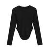 Playera Ajustada Elástica de Cuello Redondo Pequeño de Manga Larga para Mujer Primavera y Verano 2025 Bajo Curvo Viento Puro Anti Cintura Camiseta Base