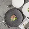 Plato Cerámico Textura Piedra Escarchada Comida Occidental Plato Plano Redondo Tamaño Grande Plato Comida Occidental Plato para Filete Plato Redondo Nórdico Plato Plano Lujo Ligero