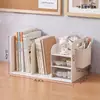 Suporte de mesa simples para livros para estudantes, estante de armazenamento de livros para dormitório com porta-canetas, estante de armazenamento de arquivos para escritório
