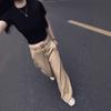 25070 Big Aimei Yiyuan 2025 Verano Nuevo Color Sólido Slim Fit Camiseta de Manga Corta Pantalones Rectos de Cintura Alta Estilo Occidental Mujeres