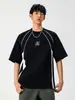 Camiseta Masculina Patchwork Colorido Dividido de Manga Curta, Verão Algodão Puro Texturizado Bordado Esportiva, Marca Tendência Manga Meia Q