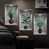 Adesivos de Parede Triptych de Plantas Verdes 3D Transfronteiriços Adesivos Autoadesivos para Decoração de Casa, Parede de Fundo de Sofá, Renovação de Quarto