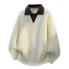 Invierno Nuevo Estilo Engrosado Falso Dos Piezas Cuello Solapa Suéter de Punto para Hombres y Mujeres Jóvenes Parejas Casual Holgado Suéter