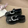 Zapatos Mary Jane Dulces y Frescos con Suela Gruesa y Ribete de Encaje para Mujer, Nuevo Estilo Retro con una Sola Correa de Hebilla, Adecuados para Combinar con Faldas, Zapatos de Tacón Grueso de Piel