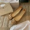 Zapatos Bajos Versátiles de Estilo Francés de Moda para Mujer con Punta Redonda y Hebilla Cuadrada, Suela Suave de Gamuza, Planos