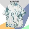 Camisa de Manga Corta Estilo Hong Kong Vintage Retro Pintura al Óleo para Hombre Tendencia Costera Camisa Floral Holgada para Pareja Guapa Chaqueta