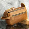 Bolso de Mano de Cuero Crazy Horse para Hombre, Neceser de Cuero Genuino, Piel de Vaca de Capa Superior Retro, Bolsa de Almacenamiento Multifuncional de Gran Capacidad, Venta al por Mayor