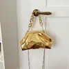 Bolso de Nube Plegado de Moda Transfronterizo, Bolso de Mano Dorado de Estilo Trendy Ins, Bolso de Concha para la Noche, Bolso Cruzado con Cadena para Mujer