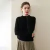 Suéter Feminino de Cashmere 100% Puro, Espessado, Fio Duplo, Malha 7 Agulhas, Gola Alta Rolê, Pulôver, Camisa Base Tricotada