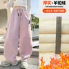 Pantalones de Chándal Gruesos de Invierno para Niñas 2025 Nuevos Casuales de Forro Polar Engrosados Empalmados de Pierna Ancha Transfronterizos