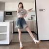 Shorts de Mezclilla Rasgados Vintage para Mujer, Nuevo Estilo Verano 2026, Cintura Alta Elástica, Adelgazantes, Sueltos de Pierna Ancha Hot Pants