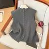 Colete de tricô sem mangas para mulheres, 100% lã, estilo coreano Dongdaemun, novo design de botões, gola alta, estilo europeu e americano para o trabalho