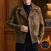 Casaco de couro masculino outono e inverno combinação de cores de rua americana pu masculino lapela casaco marca de moda roupas casuais jaqueta masculina de motocicleta