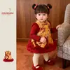 Vestido chaleco de estilo nacional para niñas, atuendo de invierno, vestido formal para un año, vestido formal acolchado para bebé niña de un año para otoño e invierno