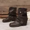 Botas Vaqueras Occidentales para Mujer Botas Arrugadas de Tacón Apilado Negro Retro Tacón Grueso Botas de Caballero Verano Otoño Botines Nuevos 2026