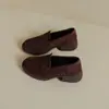 [En Stock] Nuevos Mocasines Vintage de Punta Redonda con Tacón Grueso para Mujer, Zapatos de Cuero Slip-On Estilo Británico, Planos Cómodos