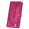 Para Samsung S23 capa com zíper e porta-cartões com glitter capa de couro S23ultra carteira com cordão de comércio exterior capa de celular S23plus