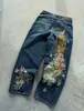 Pantalones Casuales Transfronterizos Europeos y Americanos Derschutze Jeans de Calle Bordados de Flor de Ciruelo Pantalones de Pierna Ancha Sueltos para Hombres y Mujeres Modernos