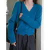 Cardigã de Tricô Macio e Quente para Outono/Inverno, Espesso, de Fleece Escovado, Gola V, Manga Longa, Confortável, Fechamento em Botões, Adequado para Mulheres.