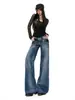 YECHUAN # Pantalones acampanados de mezclilla holgados de tiro bajo para otoño para mujer, pantalones vintage desgastados lavados de tiro bajo hasta el suelo