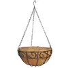 Cesta de Hierro de Palmera de Coco con Flores Artificiales y Cadena de Hierro con Gancho, Cesta Colgante Opcional para Decoración de Interiores y Exteriores, Cesta de Flores Colgante