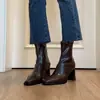 Botas finas retro de tacón alto para mujer, botas marrones nuevas de otoño e invierno, botines Melard, botas Martin de tacón grueso y punta cuadrada para mujer