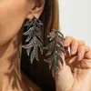 Brincos Europeus e Americanos Transfronteiriços Exagerados com Franjas de Folha e Pedras Strass Completas, Brincos de Folha Vintage com Microincrustações no Estilo Ins