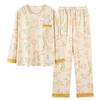 Pijama para Mulheres Estilo Primavera e Outono com Calça Acolchoada de Manga Longa 100% Algodão Roupas de Casa Desenho Animado Fofo Gola Redonda Solto Tamanho Grande Meninas