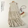 Foto Real de Vestido Curto de Linho de Manga Curta com Gola V e Bolinhas para Mulheres, Novo Estilo Emagrecedor, Estilo de Férias, Elegante, Casual, Caimento Solto, Longo
