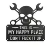 Transfronterizo Este Es Mi Lugar Feliz Letrero de Metal para Pared Placa de Happy World Skull