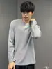 Camiseta de Manga Larga con Cuello Redondo Ligeramente Elástica Estilo Old Money para Hombre, Camisa Base Casual Holgada para Otoño, Conjunto de Estilo Old Money para Viajes Diarios Coreanos