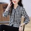 Camisa de gasa holgada informal de estilo occidental para mujer, camisa básica a cuadros, otoño 2024