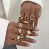 Anillo Set de Anillos Vintage con Incrustaciones de Piedra Ojo de Tigre y Diamantes Transfronterizo Europeo y Americano, Anillos Cruzados Metálicos Brillantes de Moda Estilo Ins
