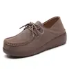 Nuevos Zapatos de Balancín de Plataforma con Cordones Estilo Coreano de Cuero Genuino Combinan con Todo Otoño Suela Gruesa Ligeros con Cuña Elevadores de Altura Zapatos Casuales de una Sola Capa para Mujer