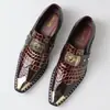 Zapatos de vestir de cuero para hombre al por mayor transfronterizos, mocasines de punta con bloques de color y patrón de cocodrilo, zapatos formales de moda con punta de acero para hombre