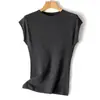 Top de malha de lã Yangzi fiada finamente, peça única sem costura, 60 fios, manga curta, camisa base versátil de alta qualidade, corte justo, para mulheres, primavera e outono