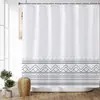 Cortina de Ducha Transfronteriza Tela de Baño Sin Taladro Patrón Geométrico de Líneas y Bloques de Color Combinados con 12 Ganchos