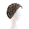 Nuevo Estilo Sombrero Pañuelo de Cabeza Brillante de Seda con Perlas Pañuelo de Cabeza Étnico Hui Sombrero Turbante para Cabello Negro Africano Jdt-501A