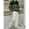 Suéter Rayado con Media Cremallera para Hombre, Otoño e Invierno, Estilo Perezoso Casual Holgado de Alta Gama, Fresco y Elegante, Tejido Grueso