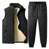 Casaco de pele de cordeiro de inverno gola alta acolchoado com algodão casaco acolchoado com algodão jaqueta acolchoada com algodão forrada de fleece masculino tamanho plus size jaqueta acolchoada com algodão calça acolchoada com algodão colete de três peças