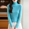 Nuevo top básico elegante de punto de terciopelo estilo coreano listo para usar Andy, sin costuras, de cuello alto, acanalado, ajuste ceñido, color liso