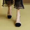 Sandalias Baotou Estilo Chanel para Mujer 2025 Nuevo Verano Versátiles Francesas de Tacón Medio Caladas Zapatos de Mujer Tacón Grueso Combinación de Colores Zapatos de Una Sola Capa
